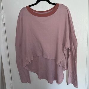 We The Free Dusty Rose Waffle-Knit Pullover with Contrast Neck